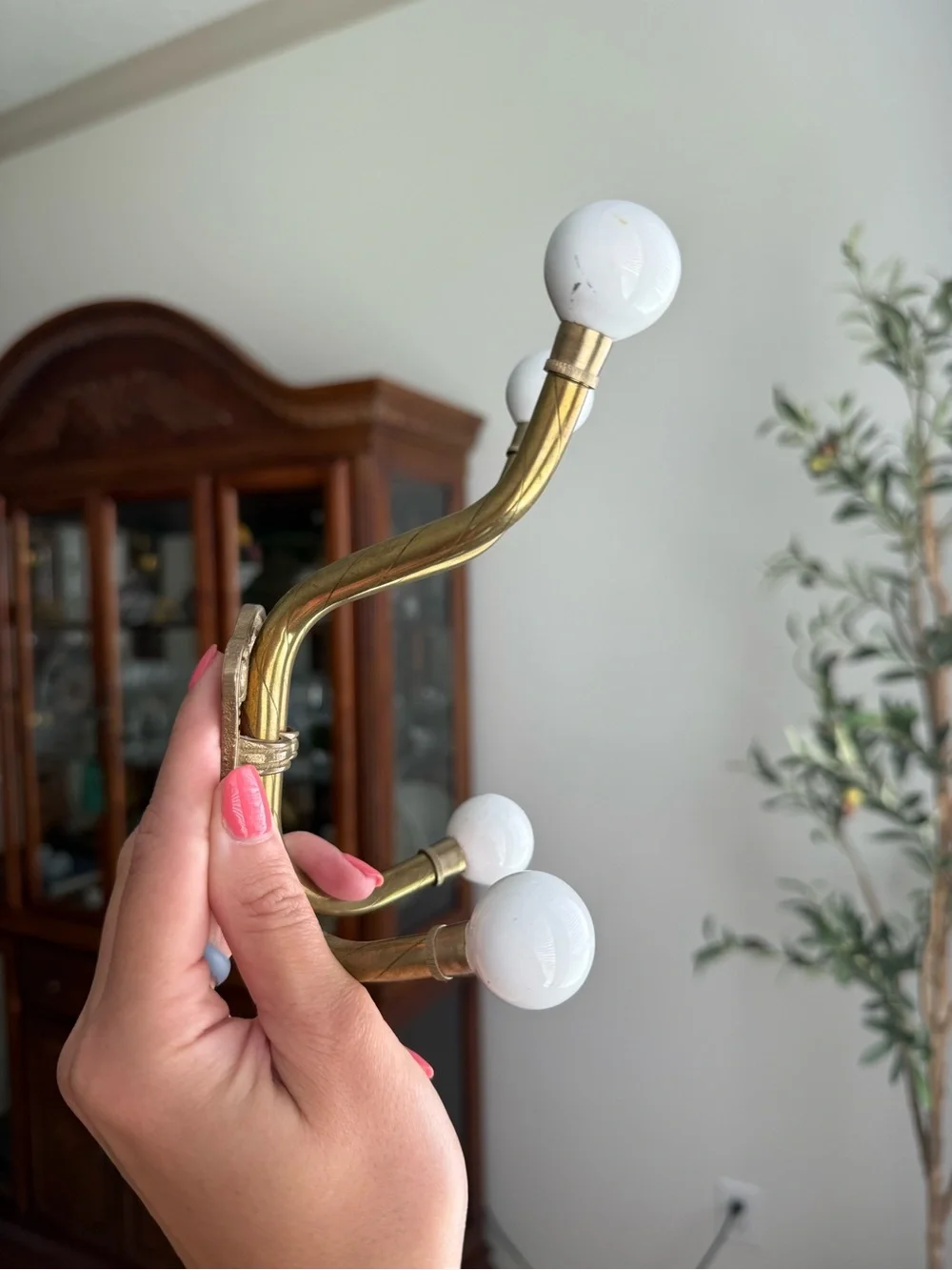 Brass Wall Hook with White Porcelain Knobs - Home Wall Decor